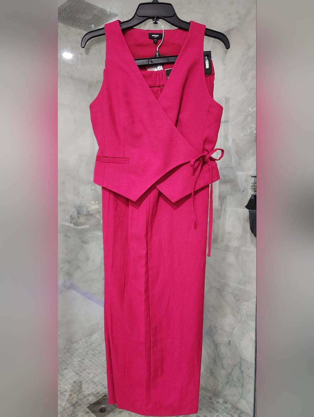 EXPRESS Linen Blend Pink Wrap Top (S) with Pants (6)